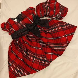 Holiday red, black and silver taffeta dress